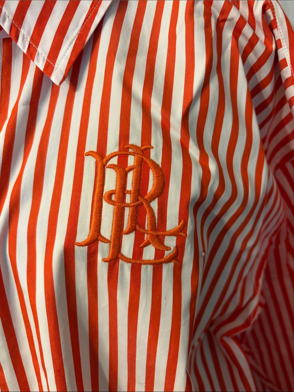 Women’s Orange and White Striped Button-Up Shirt - Ralph Lauren NWT - Picture 2 of 6